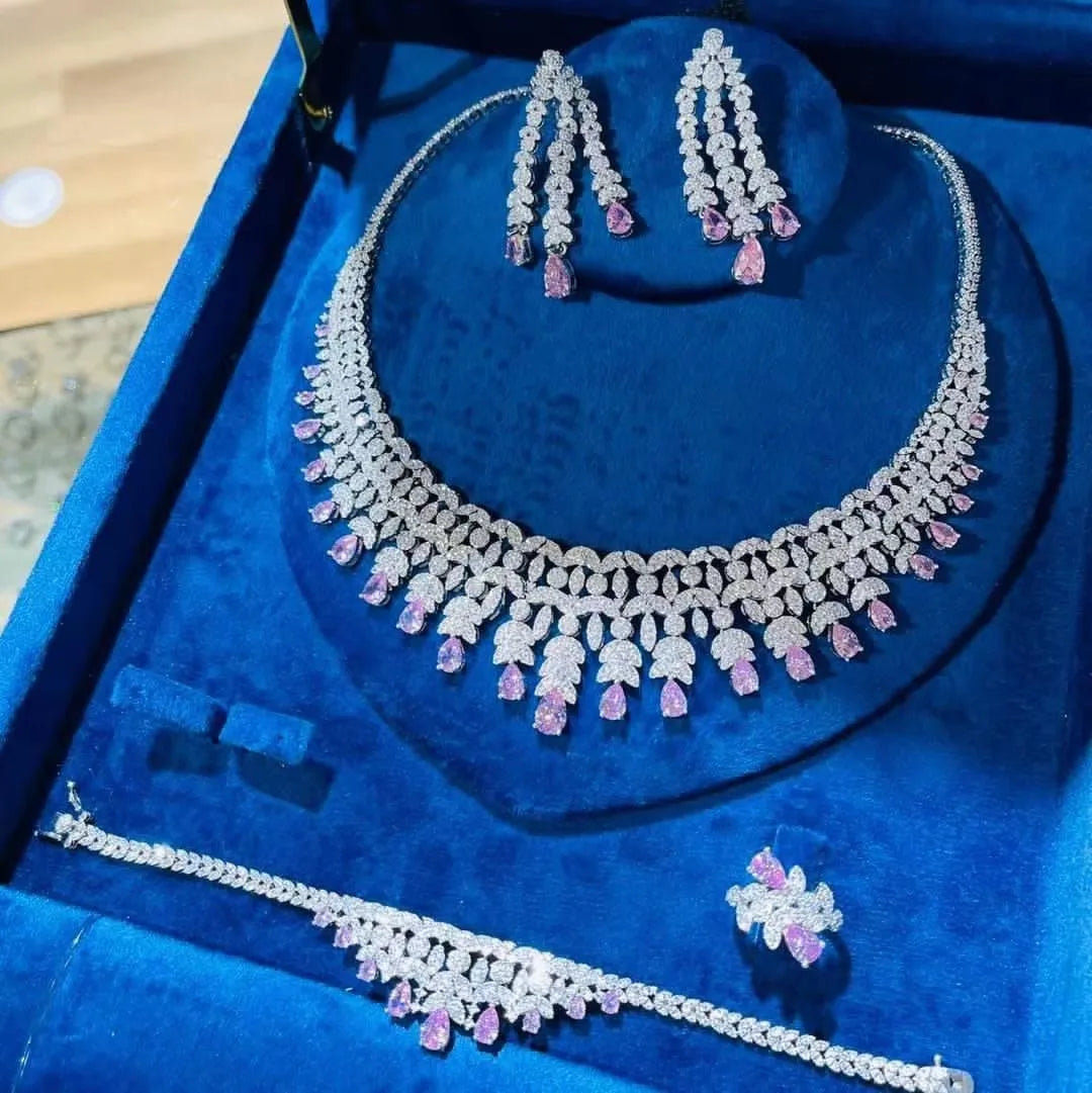 2024 Hot selling 4-piece Bride Wedding Jewelry Set with Cubic Zirconia Dubai Luxury Jewelry Set